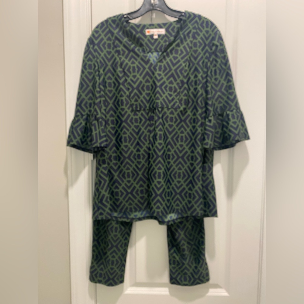 EUC Jude Connally SZ M Lolly Garden Lattice Pant Set SZ M Green & Blue Beautiful